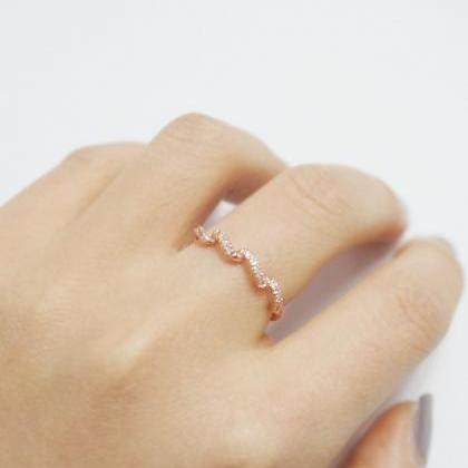 Rose Gold Crystal Wave Ring,sterling..