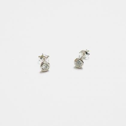 Winter White Bezel Earrings,sterling Silver,simple..