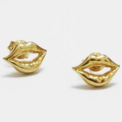 Sexy Lips Gold Earrings,sterling Silver,simple..