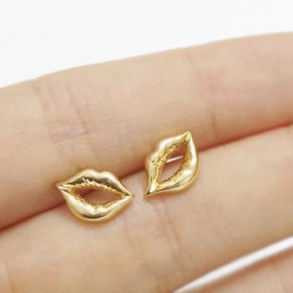 Sexy Lips Gold Earrings,sterling Silver,simple..