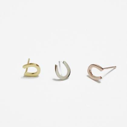 Rose Gold Minimal Horseshoe Earrings,sterling..