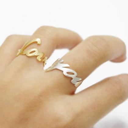 Silver Love Script Ring,adjustable Ring,knuckle..