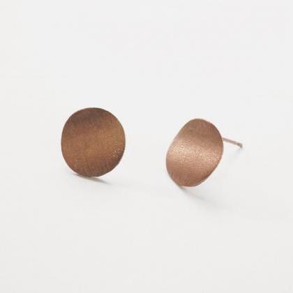 Rose Gold Brushed Circle Earrings,sterling..