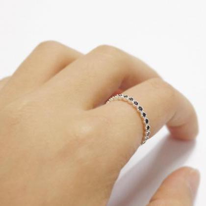 Silver Eternity Ring,black Cz Ring,knuckle..
