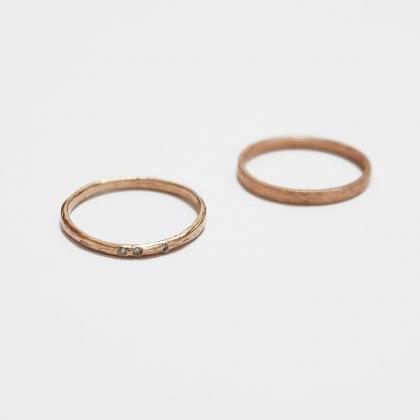 Simple Textured 2 Set Rings,rose Gold,sterling..