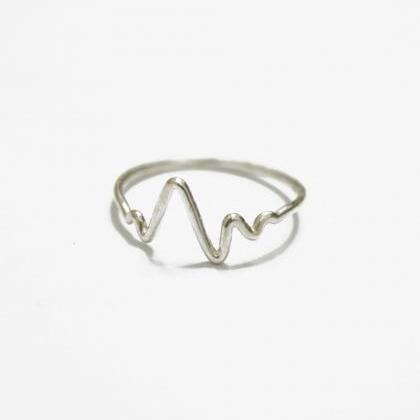 Silver Heartbeat Wire Ring,hearbeat Sign Ring,ekg..