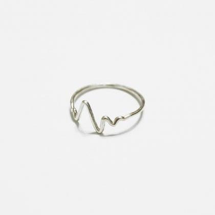 Silver Heartbeat Wire Ring,hearbeat Sign Ring,ekg..