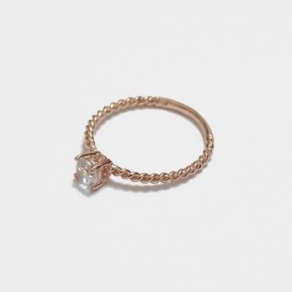 Rosegold 4mm Cz Ring,sterling Silver,engagement..