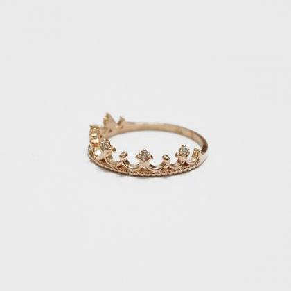 Rose Gold Princess Tiara Ring,crown Cz..