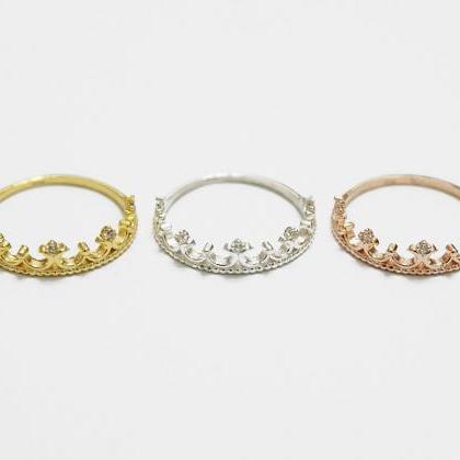 Rose Gold Princess Tiara Ring,crown Cz..