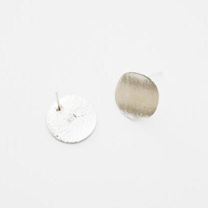 Scratched Circle Earrings,sterling Silver,round..
