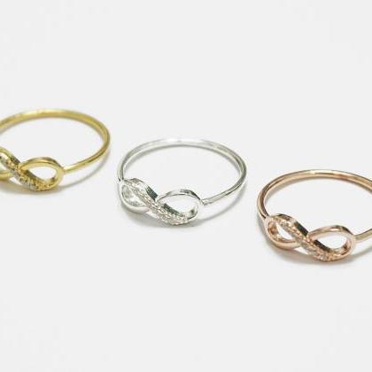 Gold Half Cz Infinity Ring,sterling Silver,crystal..