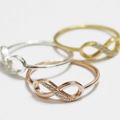 Gold Half Cz Infinity Ring,sterling Silver,crystal..