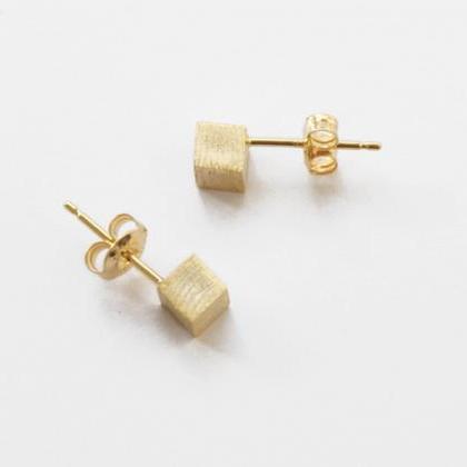 Silver Brushed Gold Cube Earrings,sterling..