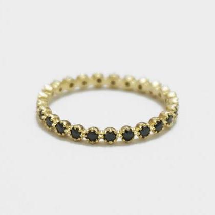Gold Eternity Ring,black Cz Ring,knuckle..