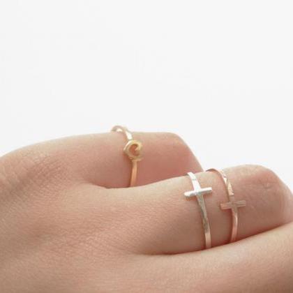 Silver Heart Cross Ring,both Sides Ring,knuckle..