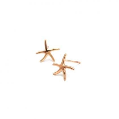 Rosegold Summer Starfish Studs Earrings,sterling..