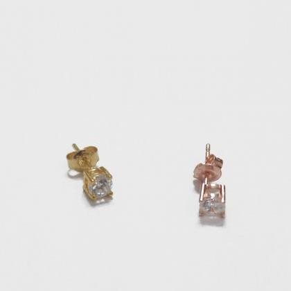 Rose Gold 4mm Cz Earrings,sterling Silver,tiny..