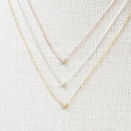 Rose Gold Point Cz Necklace,sterling Silver,2mm Cz..
