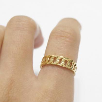 Gold Simple Chain Ring,5mm,linked Chain,sterling..