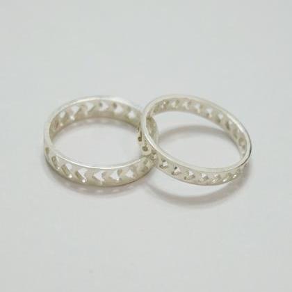 Silver Heart Band,3mm,couple Ring,heart Cut Out..