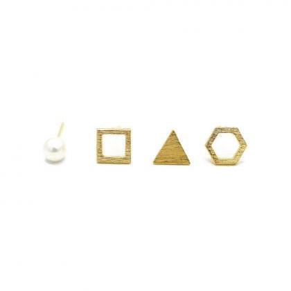 Set Gold Geometric Studs Earrings,sterling..
