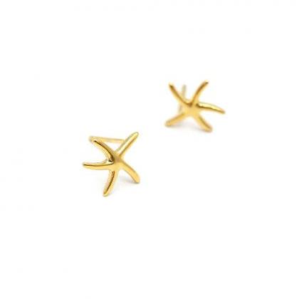 Gold Summer Starfish Studs Earrings,sterling..