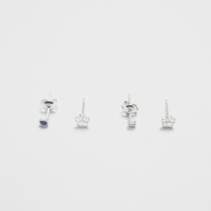 Set Tiny Stud Silver Earrings,4 Set,sterling..