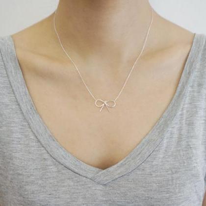 Giant Ribbon Silver Necklace,sterling Silver,cute..