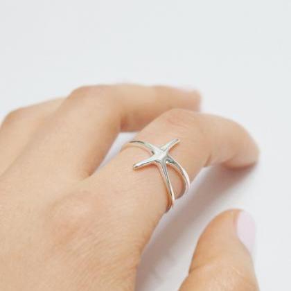 Silver Starfish Ad Ring,sterling Silver,adjustable..
