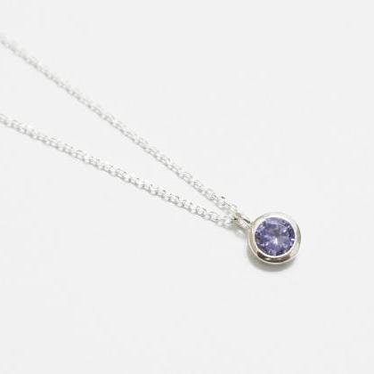 Silver Bezel Necklace,purple,sterling..