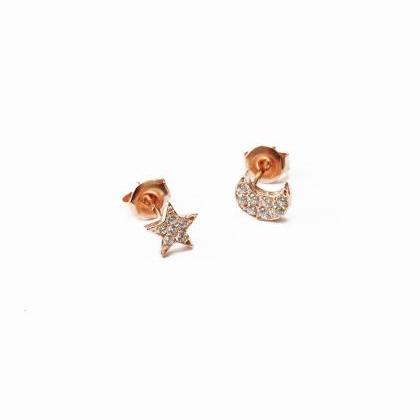 Resegold Moon And Star Earring,sterling..