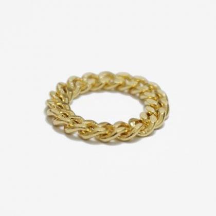 Gold Chain Linked Ring,4mm,sterling Silver,knuckle..