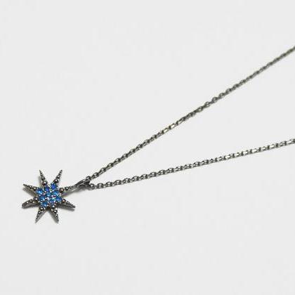 Minimal Snowflake Necklace,sterling Silver,black..