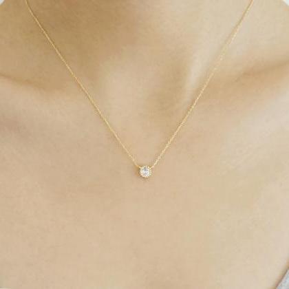 Gold Oval Cz Necklace,sterling Silver,simple..