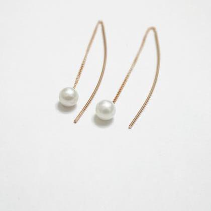 Rose Gold Pearl Curve Threader Earrings,sterling..