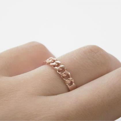 Rose Gold 3mm Chain Ring,sterling Silver,classic..