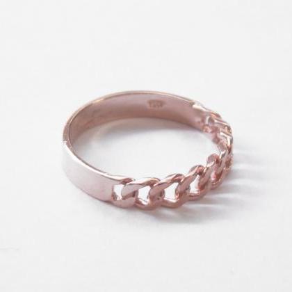 Rose Gold 3mm Chain Ring,sterling Silver,classic..