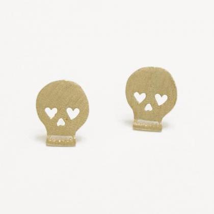 Gold Heart Eyed Skull Earrings,sterling..