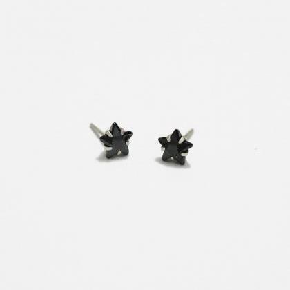 Star Black Cz Stud Earrings,7mm,sterling..