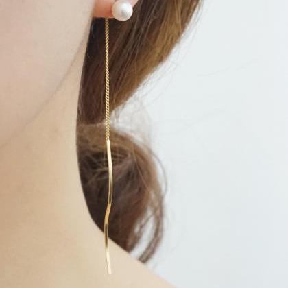 Gold Pearl Wave Threader Earrings,sterling..