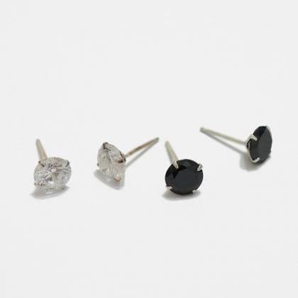Tiny Black Cz Stud Earrings,8mm,sterling..