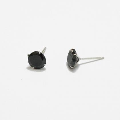 Tiny Black Cz Stud Earrings,7mm,sterling..