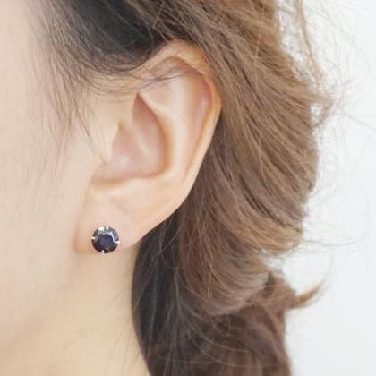 Tiny Black Cz Stud Earrings,7mm,sterling..