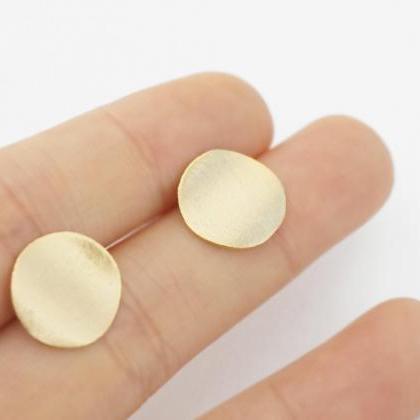 Gold Brushed Circle Earrings,sterling Silver,gold..