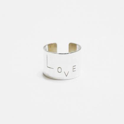 Love Wide Ring,sterling Silver,polished,engraved..