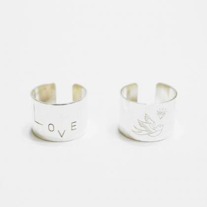 Love Wide Ring,sterling Silver,polished,engraved..