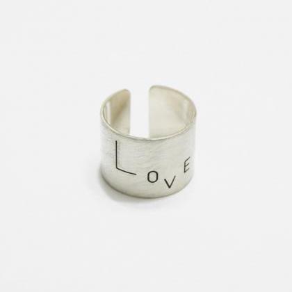 Love Wide Ring,sterling Silver,brushed,engraved..
