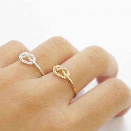 Gold Crystal Love Knot Ring,cz Ring,sterling..