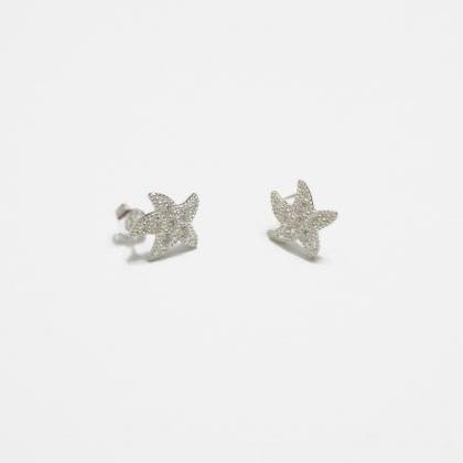 Silver Starfish Cz Earrings,sterling Silver..
